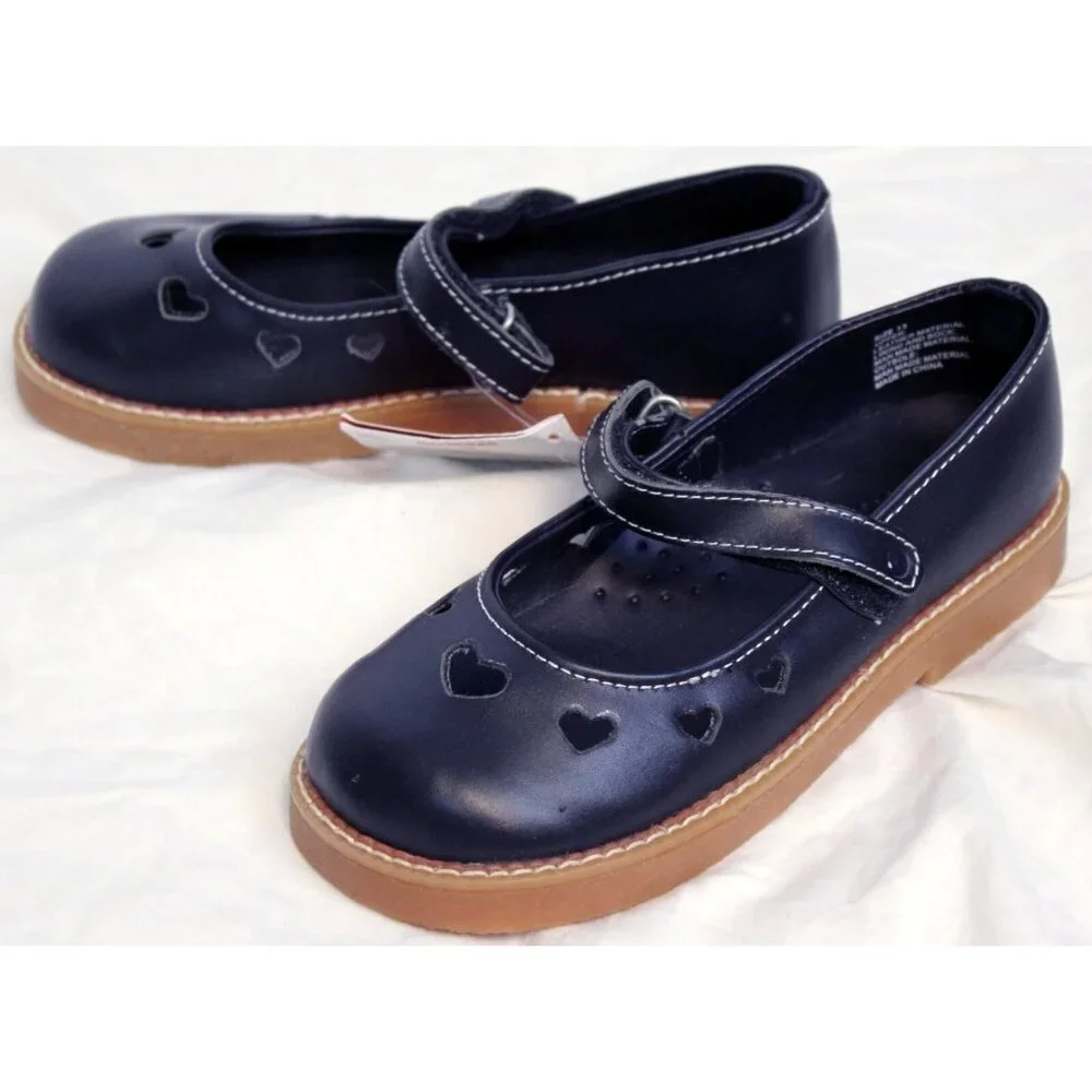 2006/7 Gymboree Bon Voyage Dress Shoes sz 13 Heart Cut outs Navy Blue Mary Janes